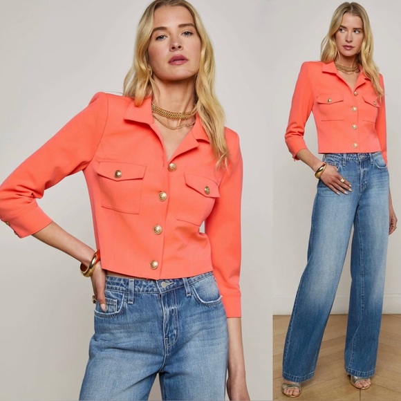 NWT $525 L'agence Kumi Cropped Jacket in Electric Coral